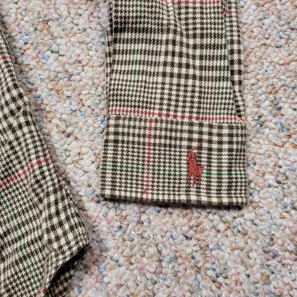 Ralph Lauren Shirt Boys 12 Plaid Mandarin Band Collar Button Up Long Sleeve Pony